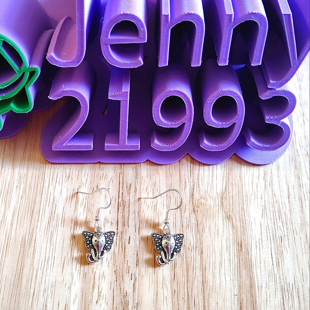 NEW! Jenny's Handmade Silver Elephant Earrings .925 Sterling Silver Hoops